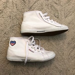 Superga White Canvas US Flag Heart High Tops